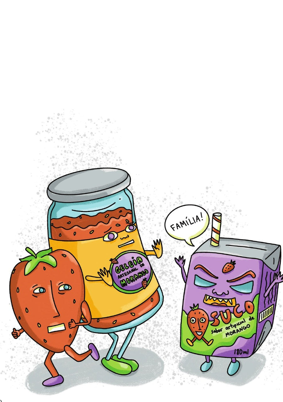 Ilustração do livro Ultra-o-quê? Produtos que imitam comida