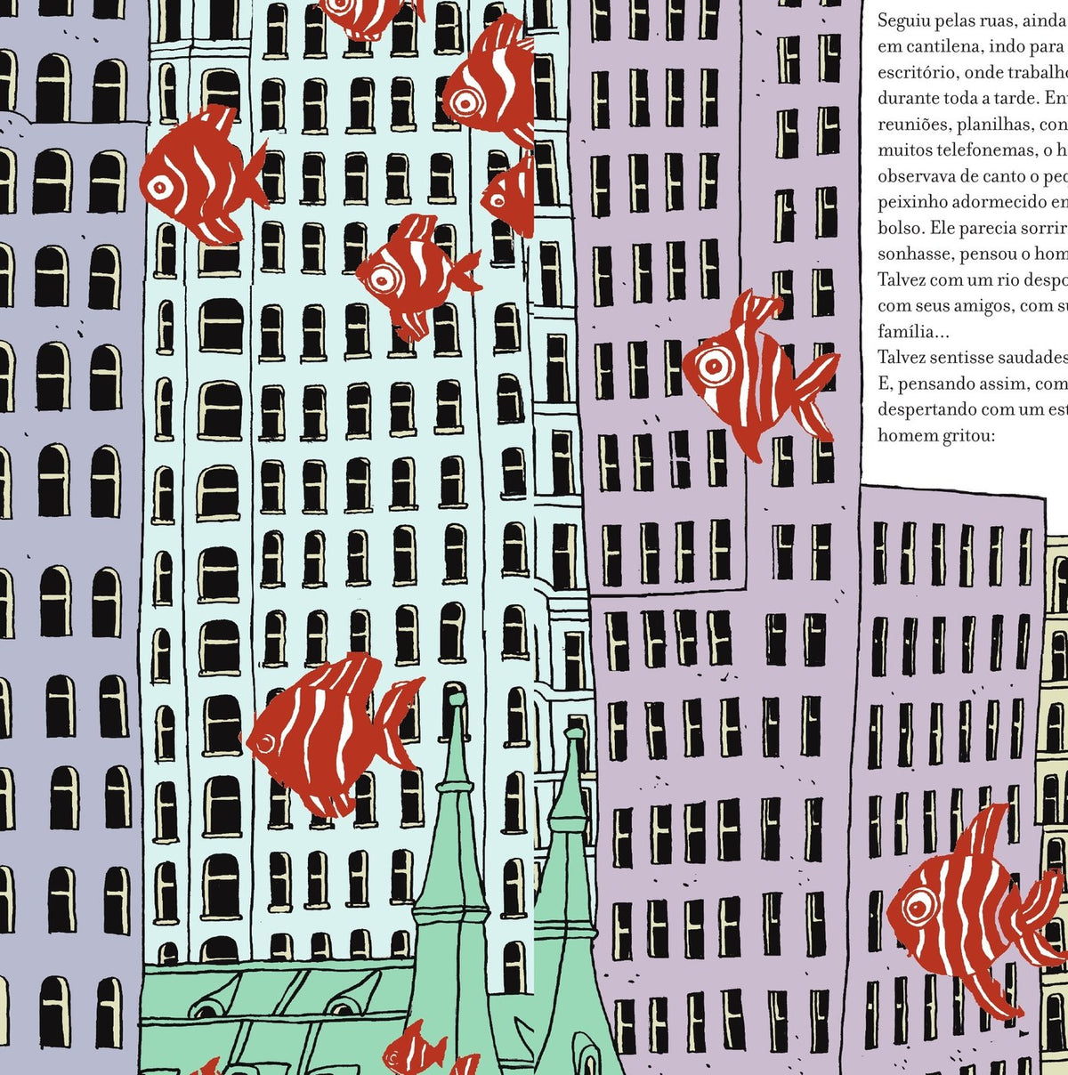 Ilustração do livro A velha história do peixinho que morreu afogado