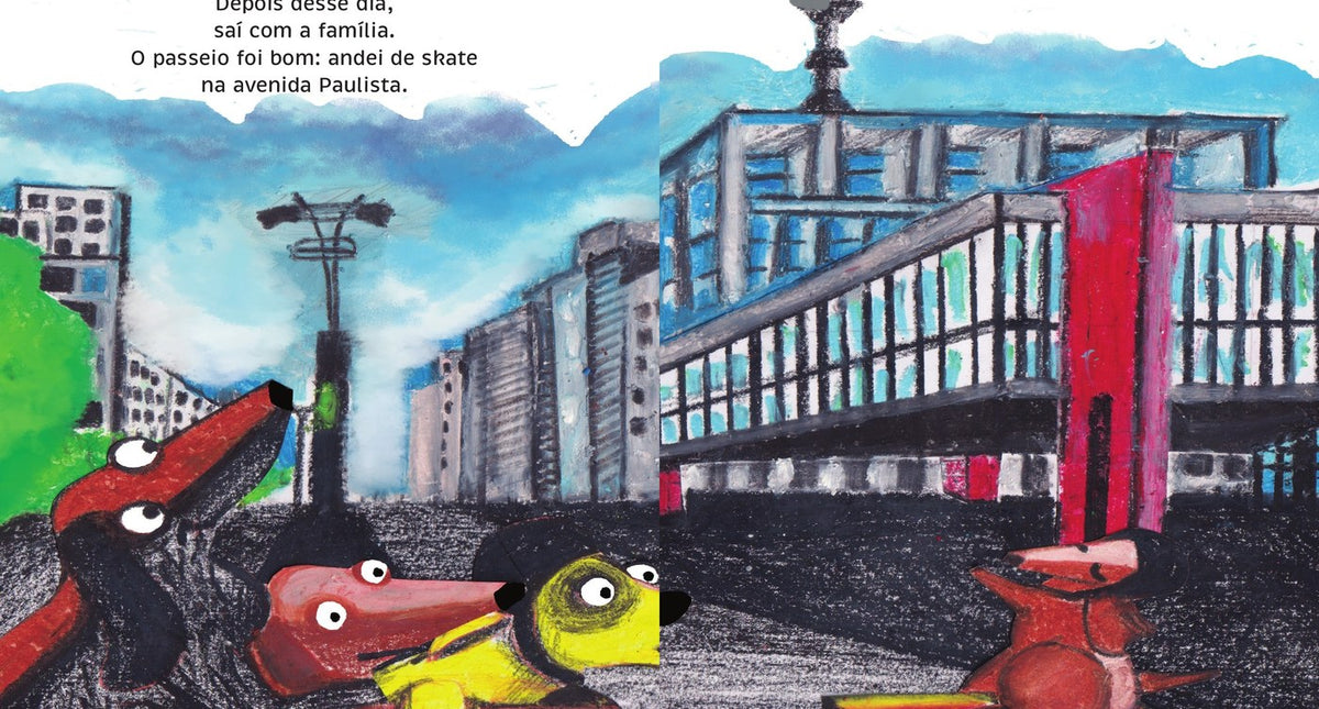 Ilustração do livro Pagode, o cão skatista